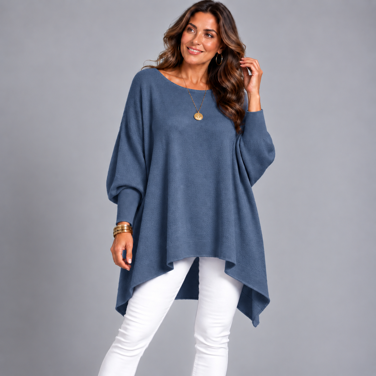 Slash Neck Oversized Batwing Jumper with Fitted Cuffs