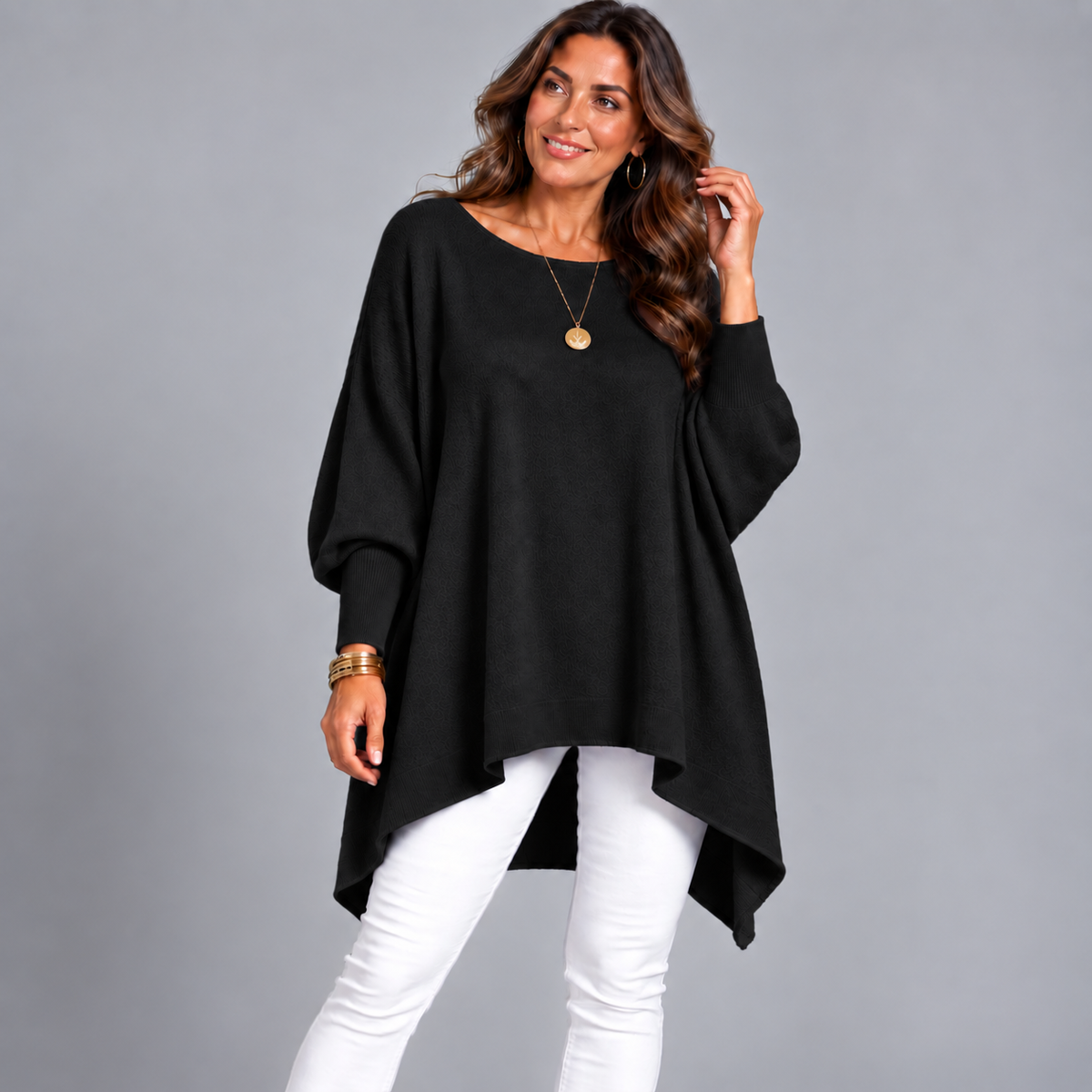 Slash Neck Oversized Batwing Jumper with Fitted Cuffs