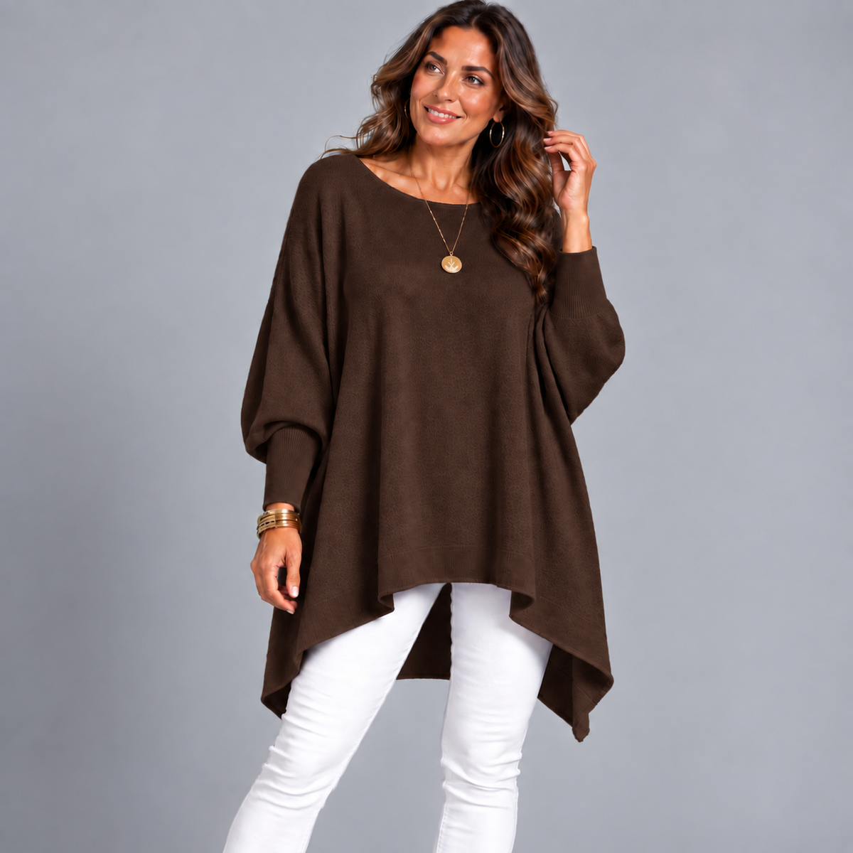 Slash Neck Oversized Batwing Jumper with Fitted Cuffs