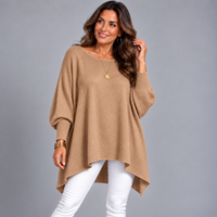 Slash Neck Oversized Batwing Jumper with Fitted Cuffs