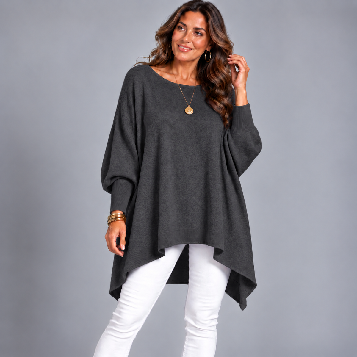 Slash Neck Oversized Batwing Jumper with Fitted Cuffs