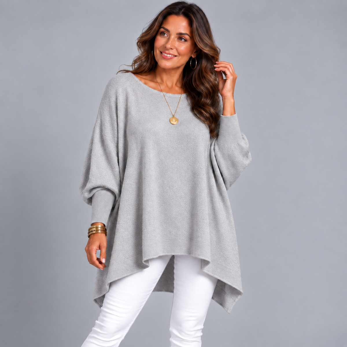 Slash Neck Oversized Batwing Jumper with Fitted Cuffs