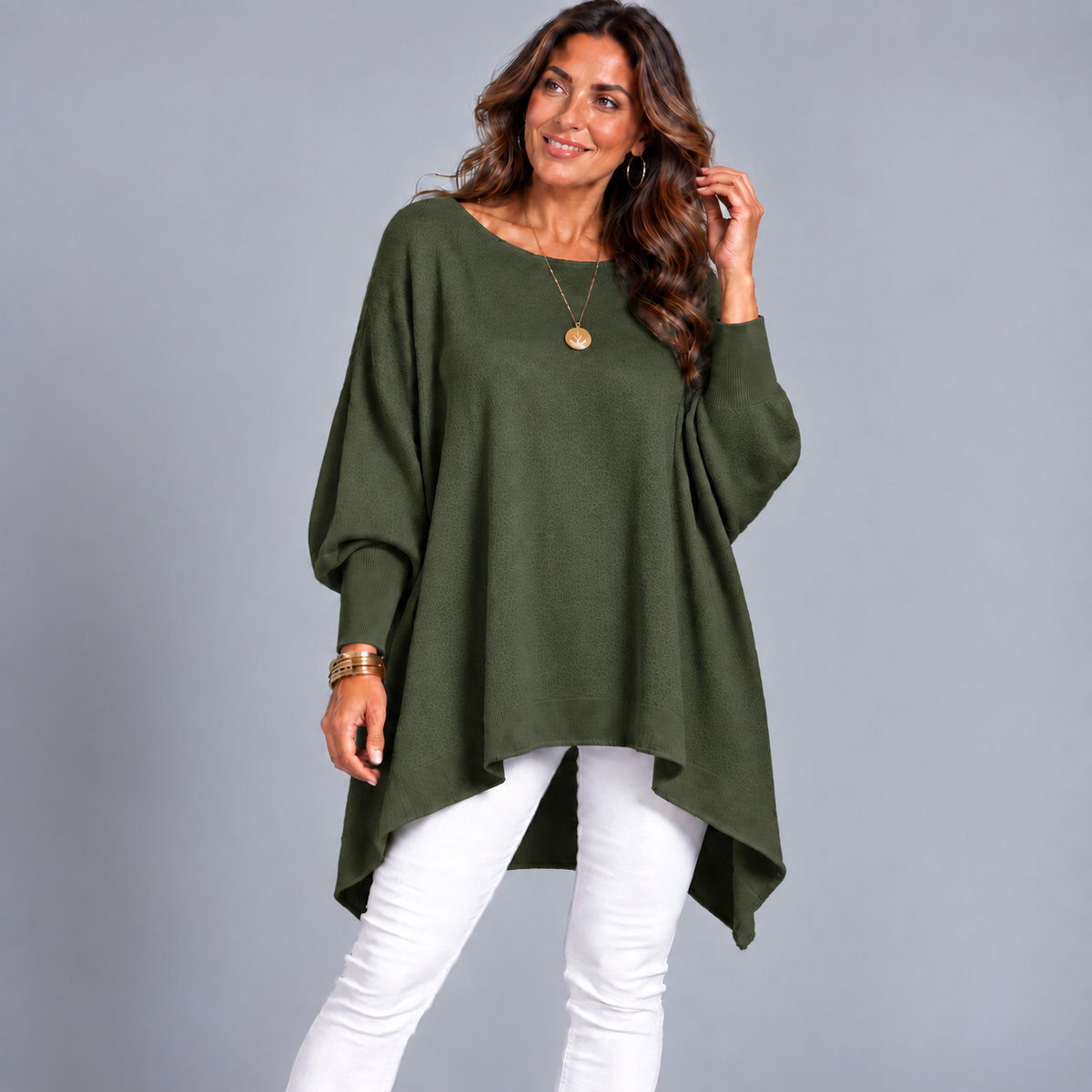 Slash Neck Oversized Batwing Jumper with Fitted Cuffs