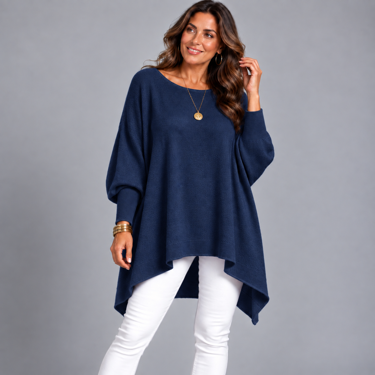 Slash Neck Oversized Batwing Jumper with Fitted Cuffs
