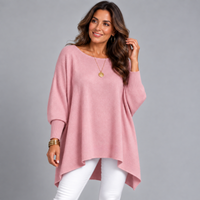 Slash Neck Oversized Batwing Jumper with Fitted Cuffs