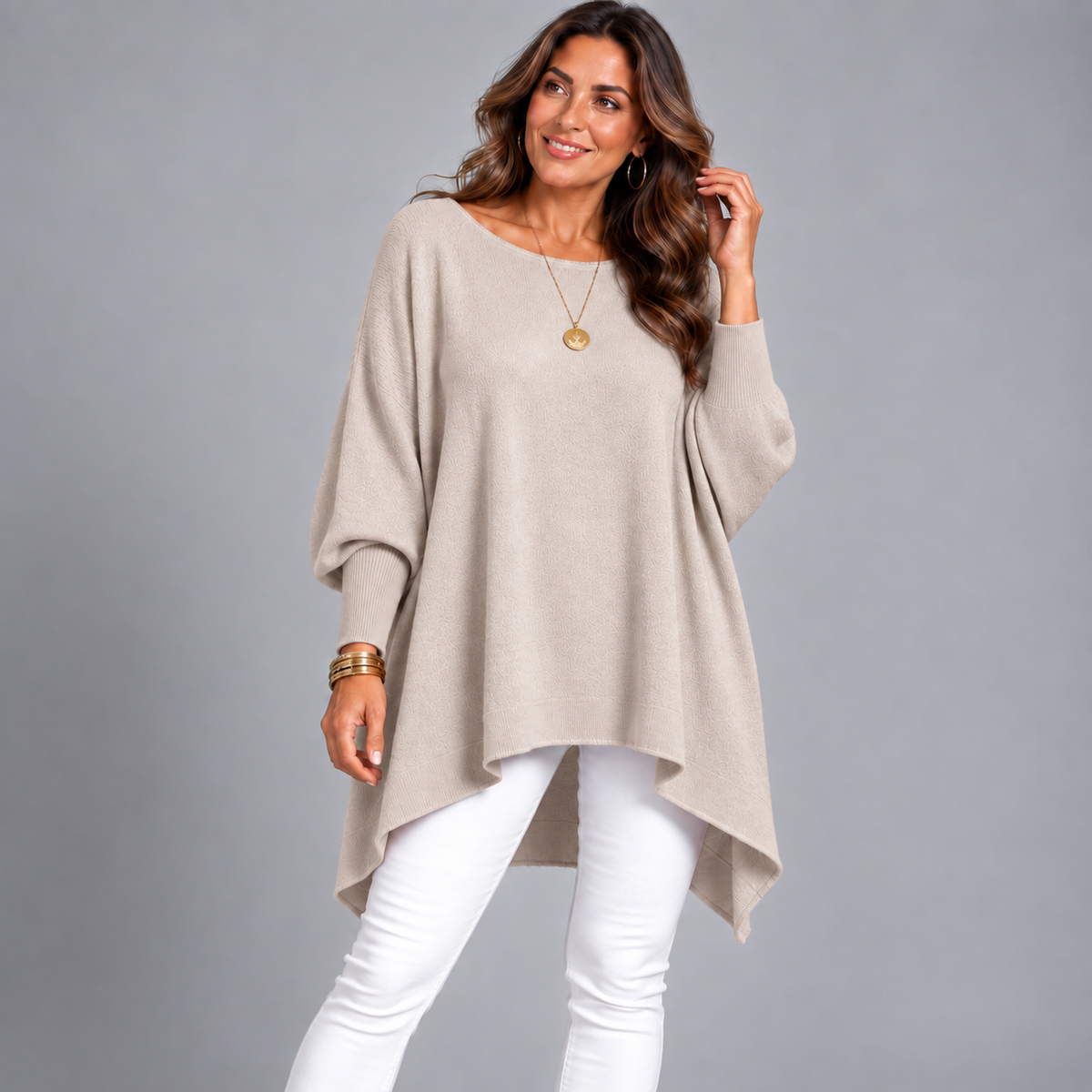 Slash Neck Oversized Batwing Jumper with Fitted Cuffs