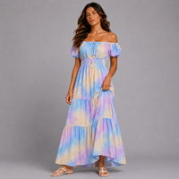 Pastel Bardot Gypsy Maxi Dress