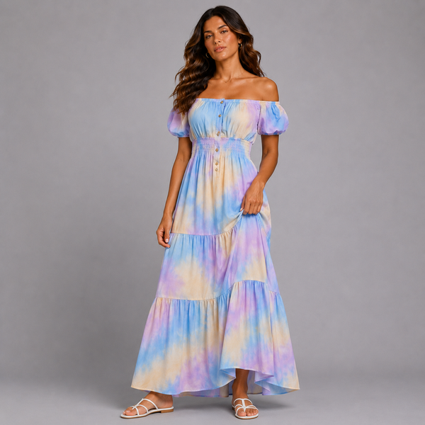 Pastel Bardot Gypsy Maxi Dress