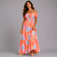 Pastel Bardot Gypsy Maxi Dress