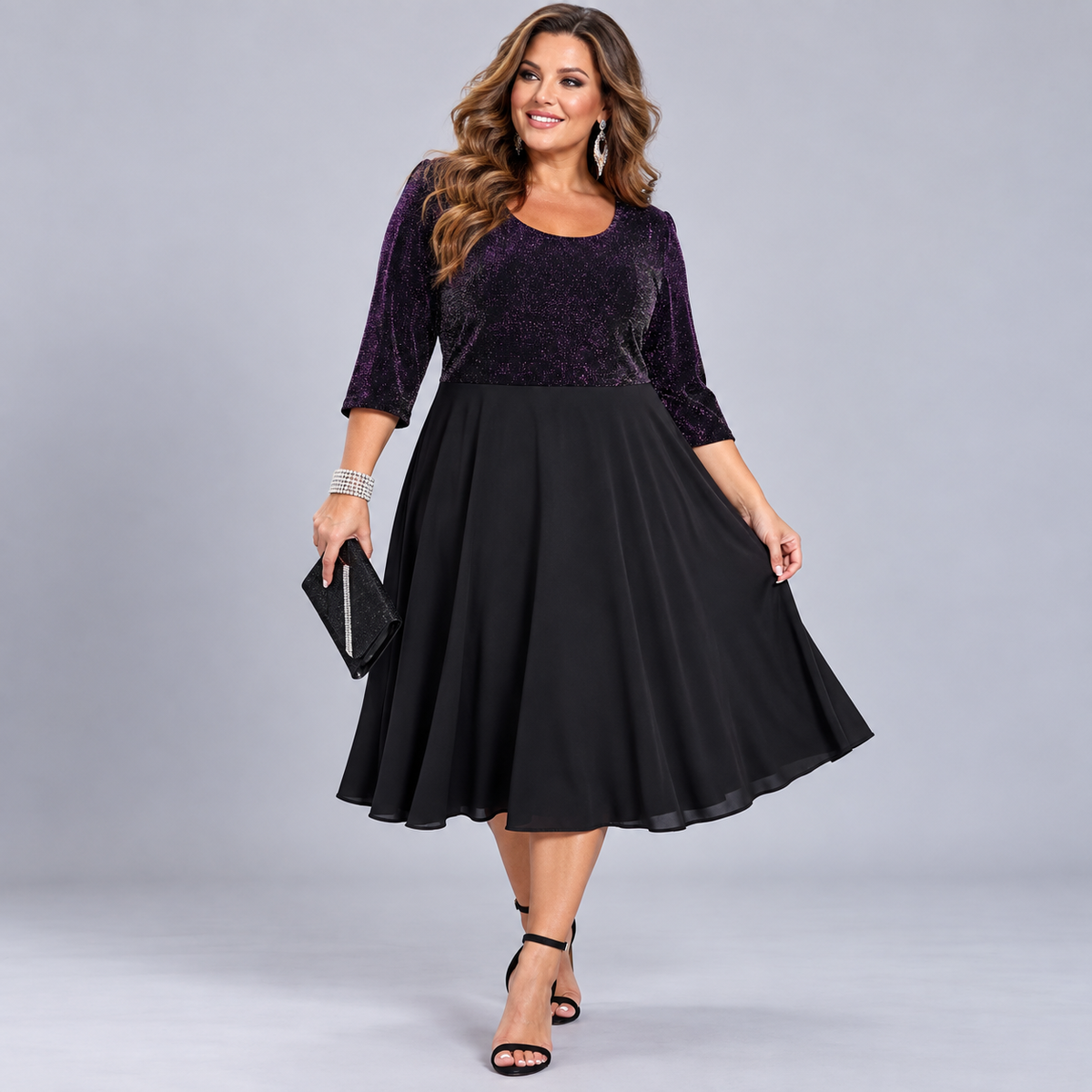 Purple Sparkly Skater Dress with Black Skirt