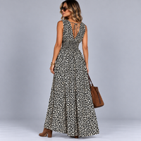 Black White Sleeveless V Neck maxi Dress with side Pockets