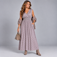Polka Dot Sleeveless V Neck maxi Dress with side Pockets