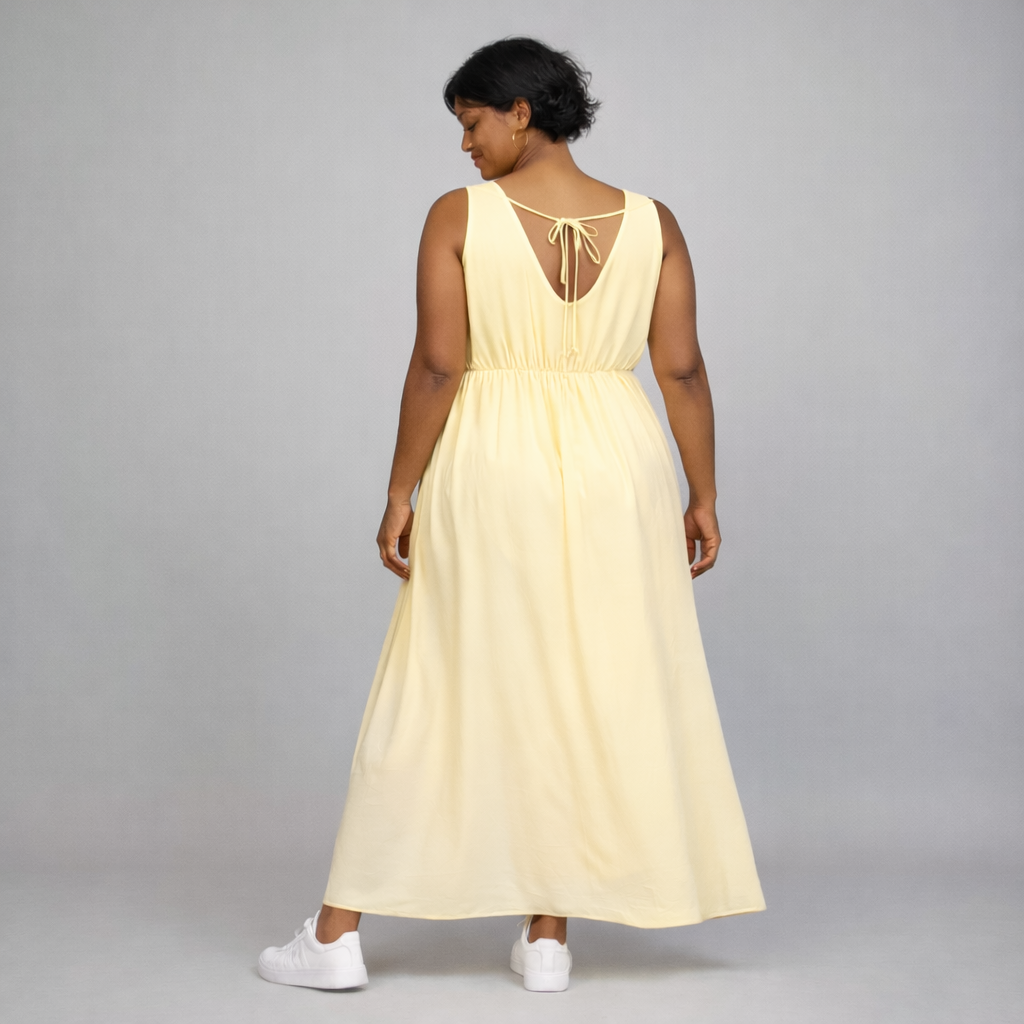 Sleeveless V Neck maxi Dress with side Pockets