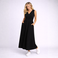 Sleeveless V Neck maxi Dress with side Pockets