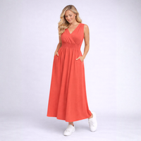 Sleeveless V Neck maxi Dress with side Pockets