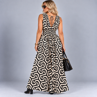 Geo Print Sleeveless V Neck maxi Dress with side Pockets