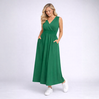 Sleeveless V Neck maxi Dress with side Pockets