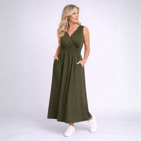 Sleeveless V Neck maxi Dress with side Pockets