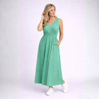 Sleeveless V Neck maxi Dress with side Pockets
