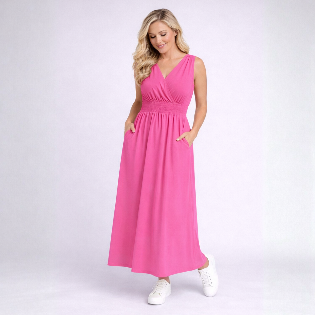 Sleeveless V Neck maxi Dress with side Pockets