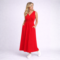 Sleeveless V Neck maxi Dress with side Pockets