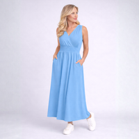 Sleeveless V Neck maxi Dress with side Pockets