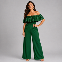 Sequin Frill Bardot Jumpsuit with Side Pockets