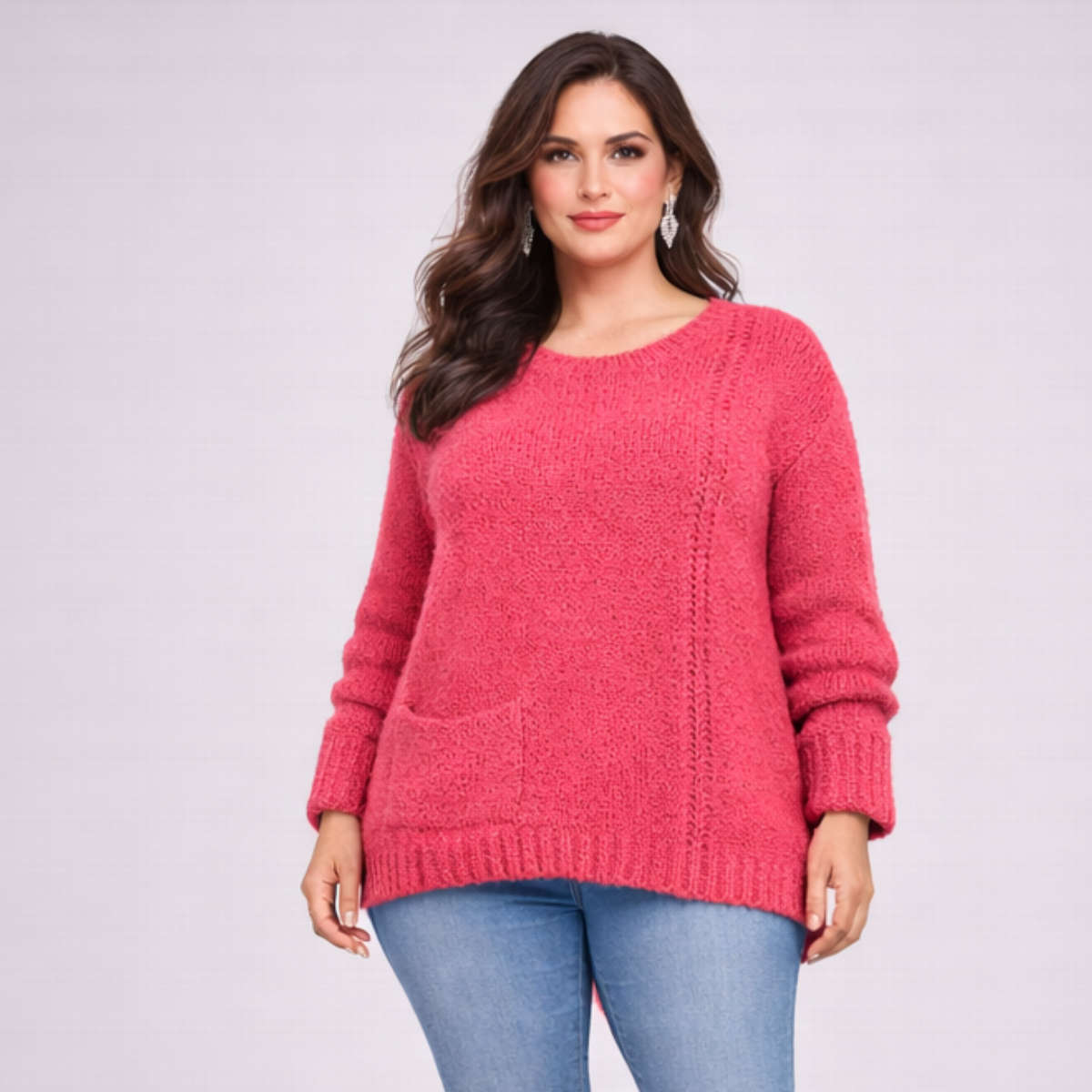 Fuchsia Fluffy Jumper with Single Front Pocket