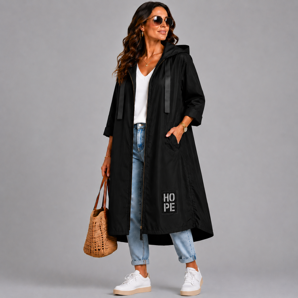 A-Line Dipped Hem Rain Mac