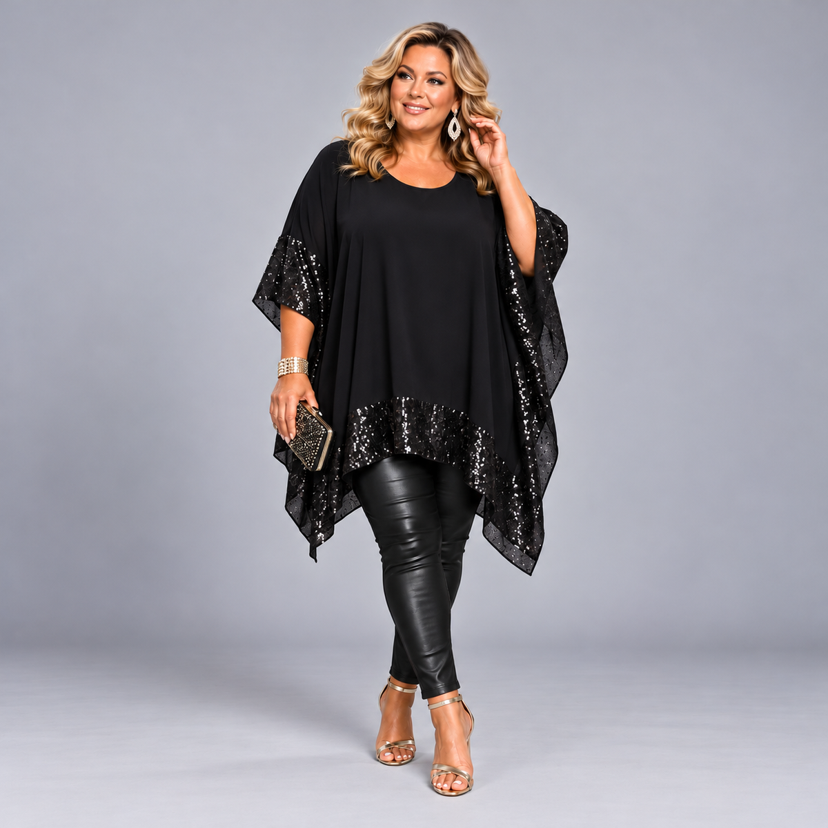 Oversized Sequin Edged Kaftan Blouse