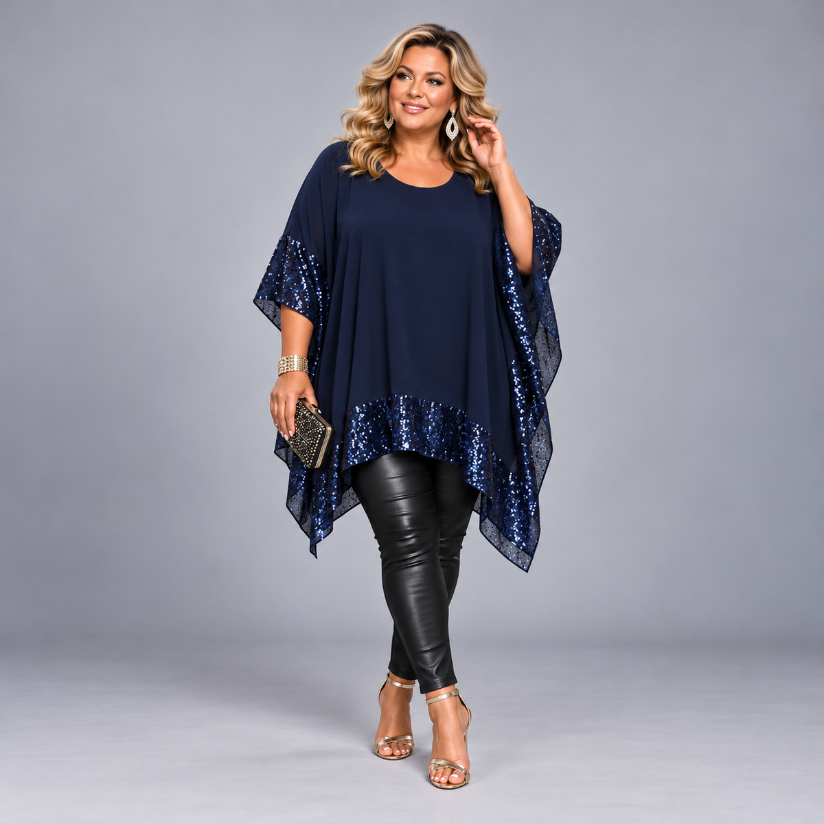 Oversized Sequin Edged Kaftan Blouse