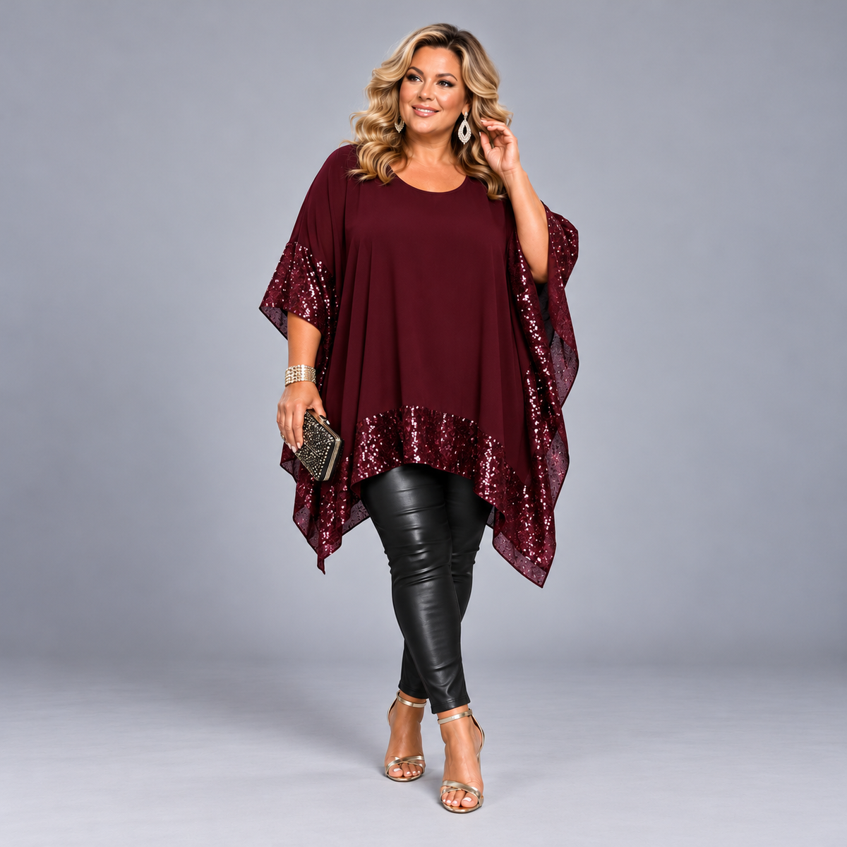 Oversized Sequin Edged Kaftan Blouse