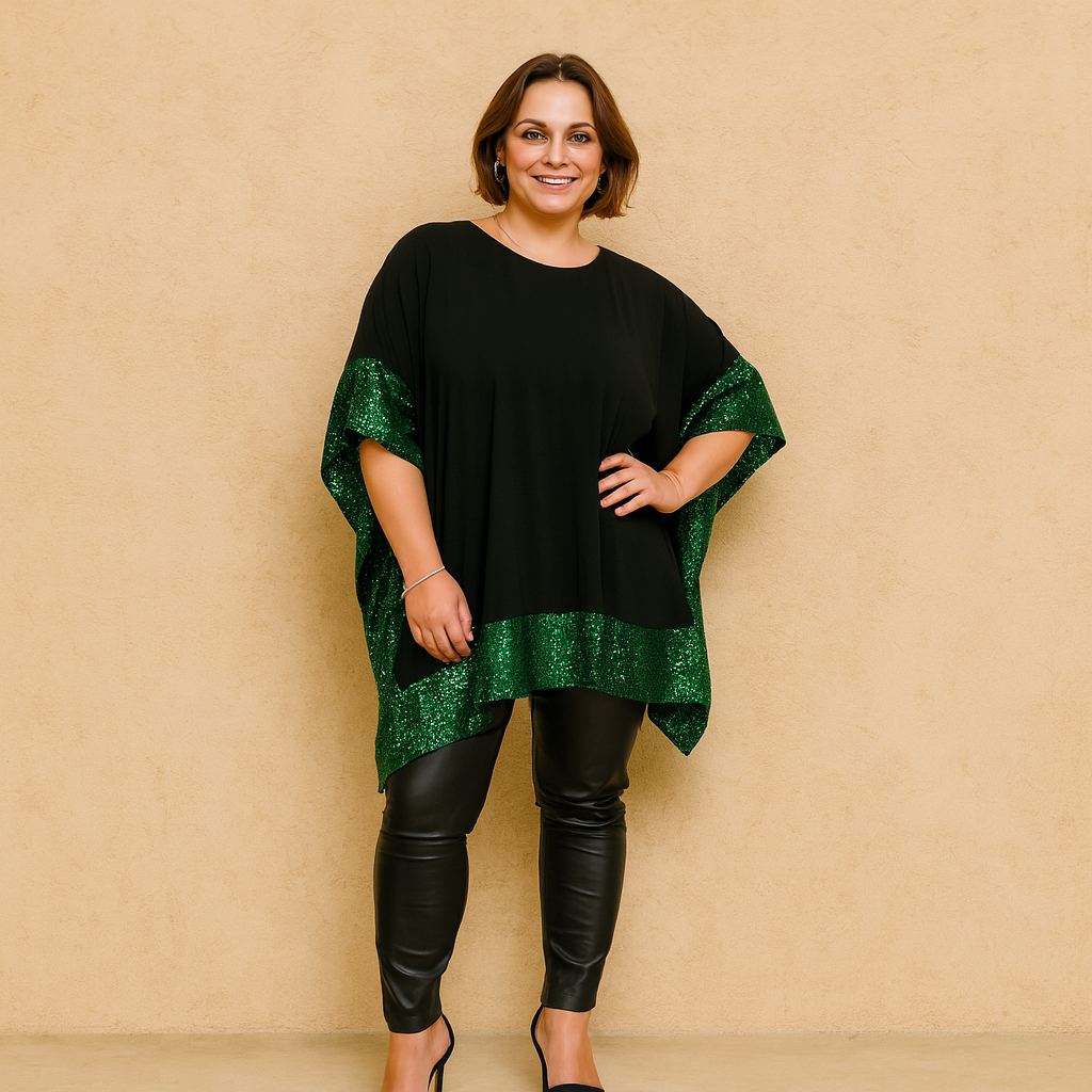 Oversized Sequin-Trim Kaftan Blouse