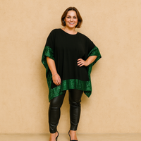 Oversized Sequin-Trim Kaftan Blouse