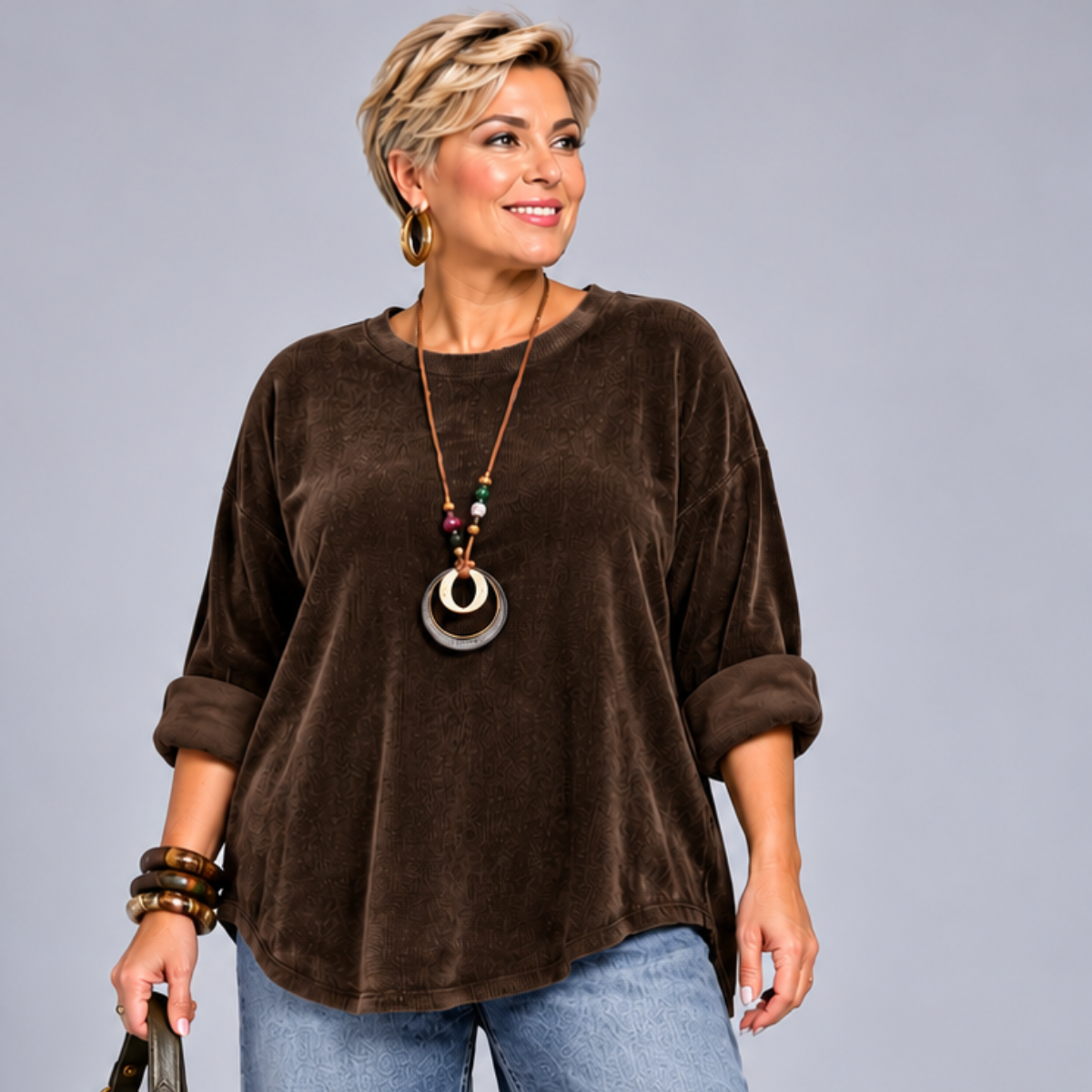 Velour Curved Hem Top / Jumper