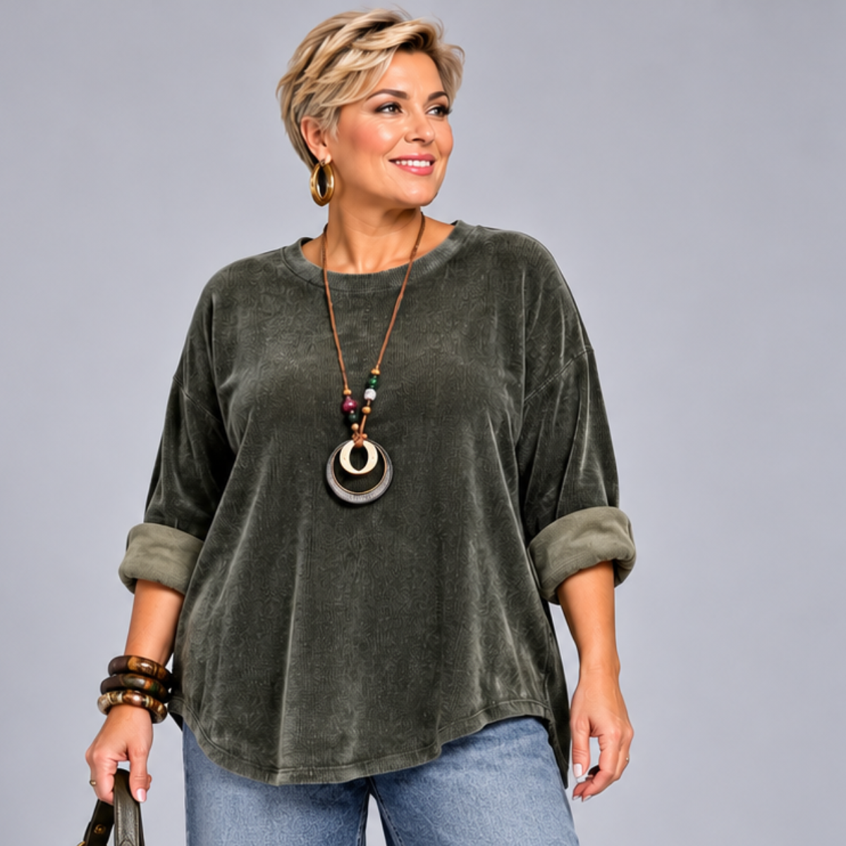 Velour Curved Hem Top / Jumper