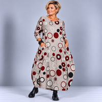 Soft Knit Balloon Maxi Dress with Circle Print and Pockets