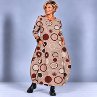 Soft Knit Balloon Maxi Dress with Circle Print and Pockets