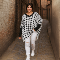 Chunky Knit Oversized V Neck Large Dogtooth Jumper