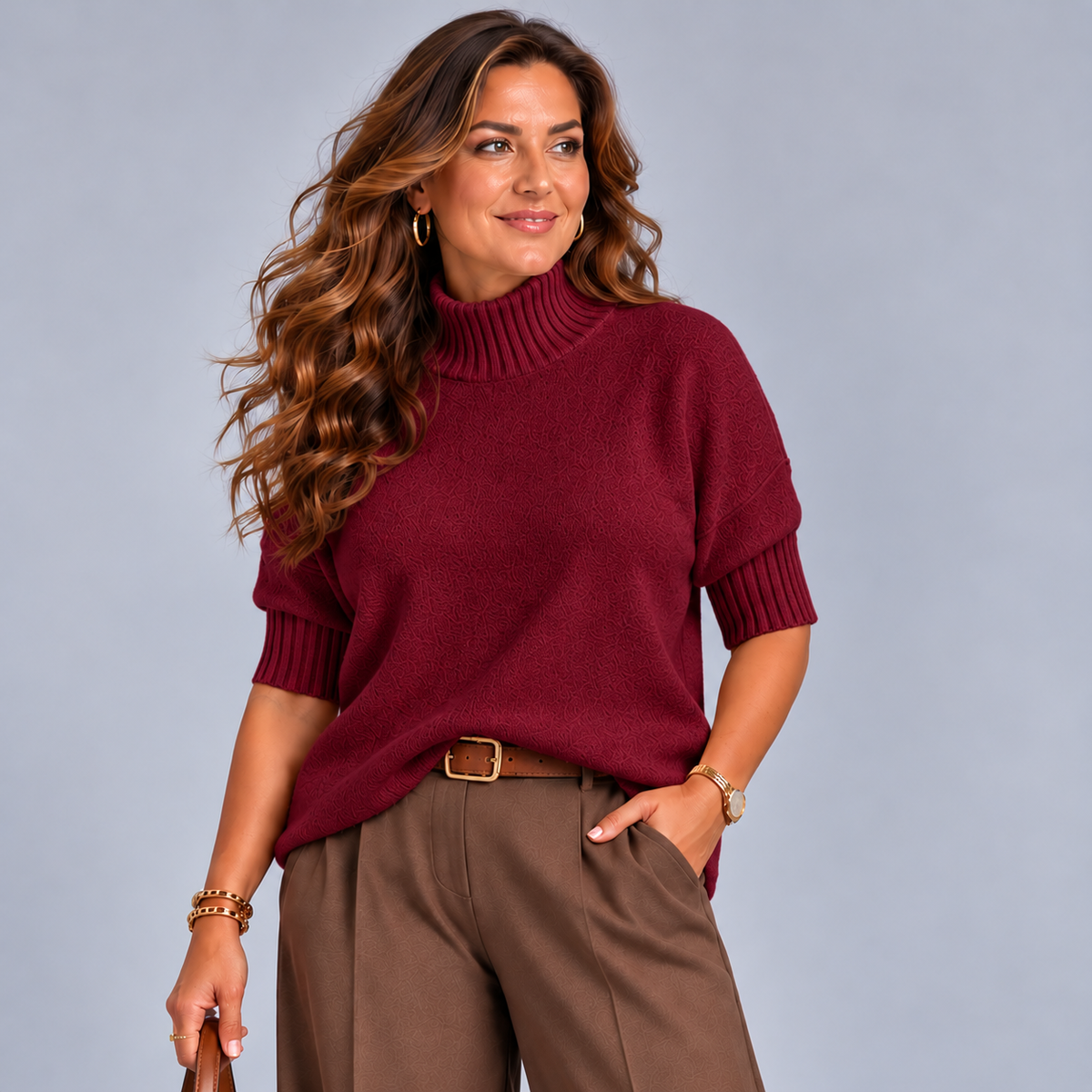 Super Soft Turtle Neck Jumper with 1/2 Ribbed Sleeves