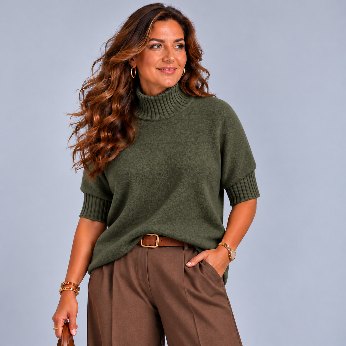 Super Soft Turtle Neck Jumper with 1/2 Ribbed Sleeves