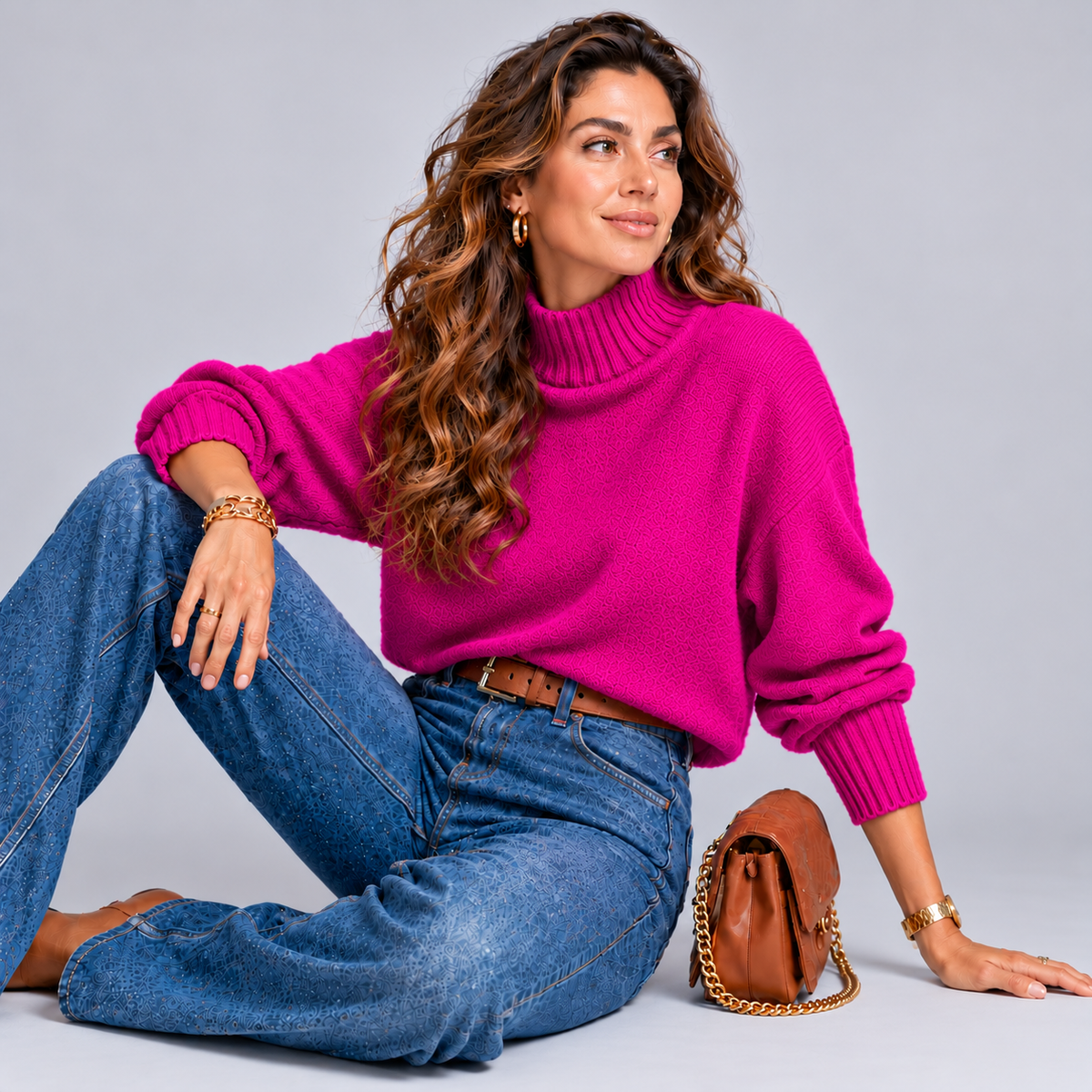 Super Soft Turtle Neck Jumper with Ribbed Sleeves