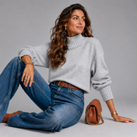 Super Soft Turtle Neck Jumper with Ribbed Sleeves