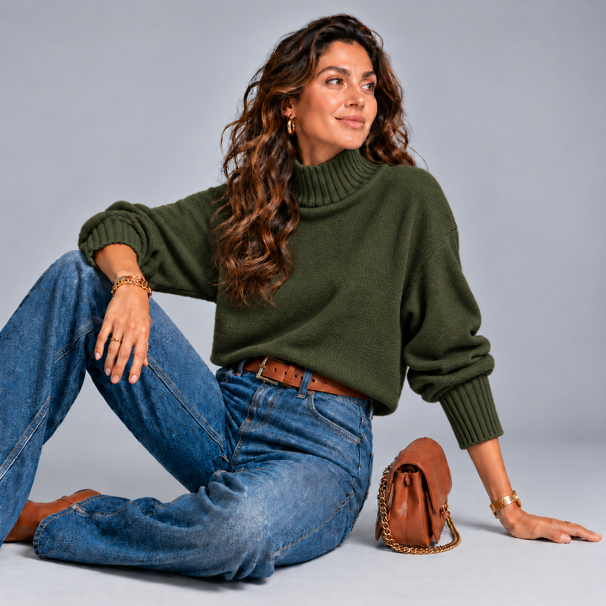 Super Soft Turtle Neck Jumper with Ribbed Sleeves