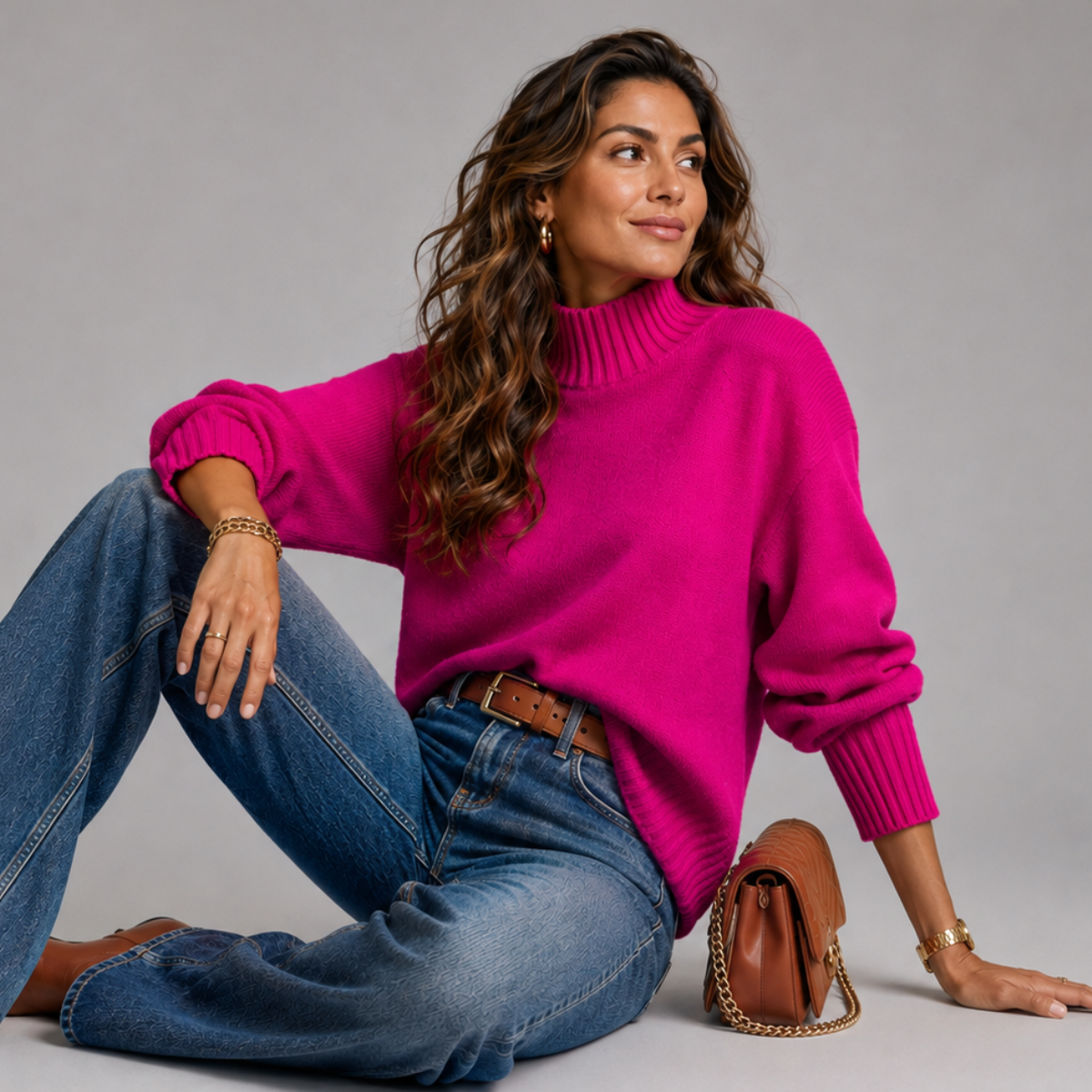 Super Soft Turtle Neck Jumper with Ribbed Sleeves