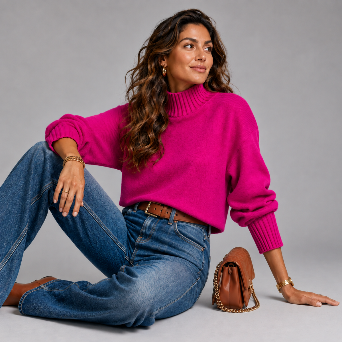 Super Soft Turtle Neck Jumper with Ribbed Sleeves