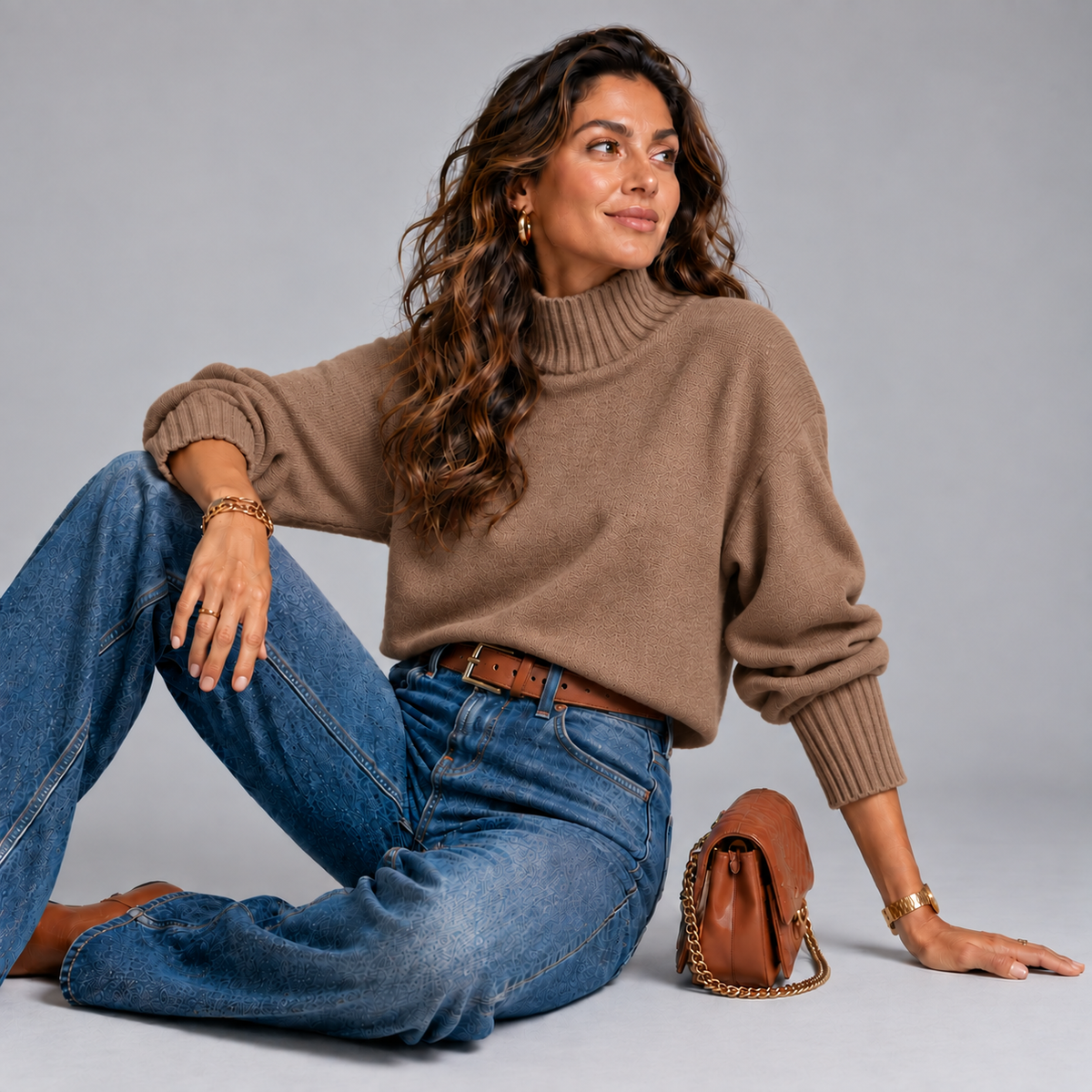 Super Soft Turtle Neck Jumper with Ribbed Sleeves