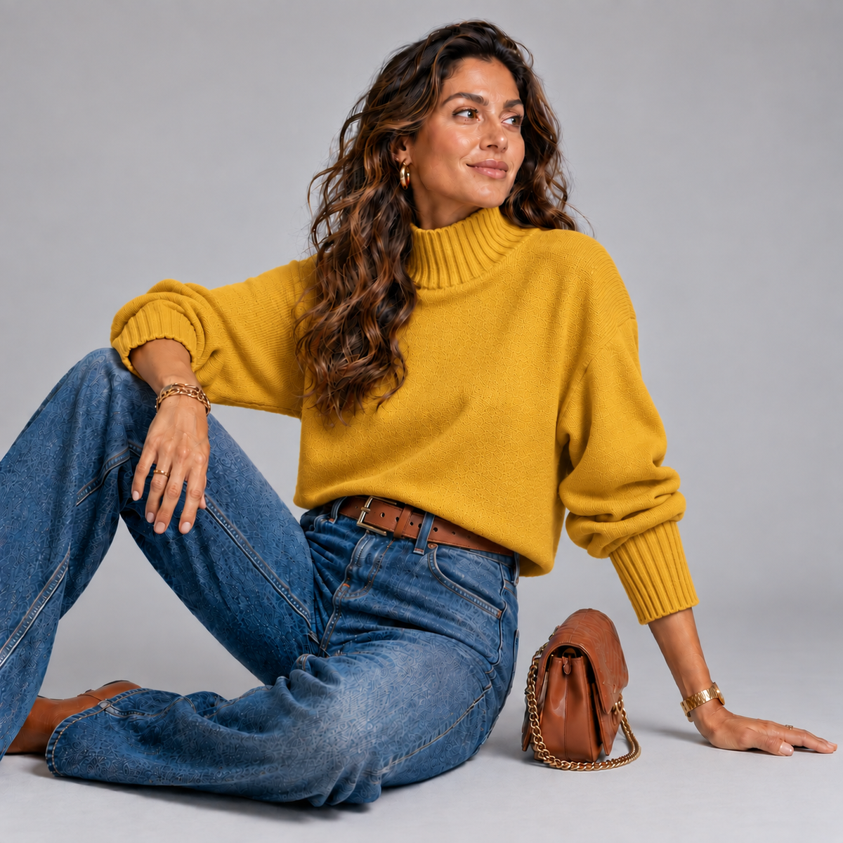 Super Soft Turtle Neck Jumper with Ribbed Sleeves