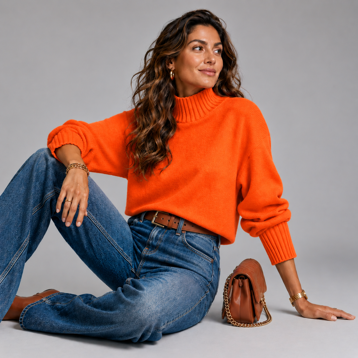 Super Soft Turtle Neck Jumper with Ribbed Sleeves