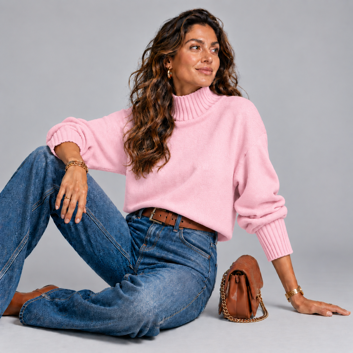 Super Soft Turtle Neck Jumper with Ribbed Sleeves